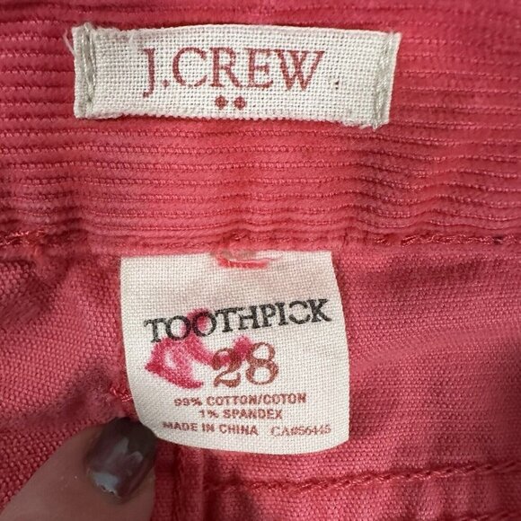 J.Crew Women’s Sz 28 Coral Pink Toothpick Ankle Cords Corduroy‎ Pants - Picture 2 of 10
